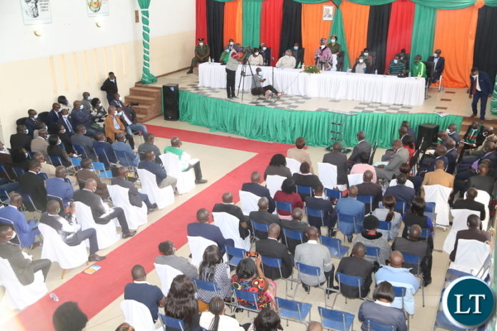 Vice President Inonge Wina addressing civil servants during the meeting at Kabwe trust School in Kabwe yesterday. Wednesday, June 16, 2021. Picture by ROYD SIBAJENE/ZANIS