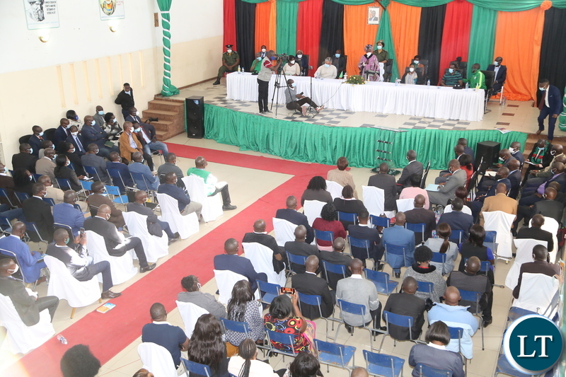 Vice President Inonge Wina addressing civil servants during the meeting at Kabwe trust School in Kabwe yesterday. Wednesday, June 16, 2021. Picture by ROYD SIBAJENE/ZANIS