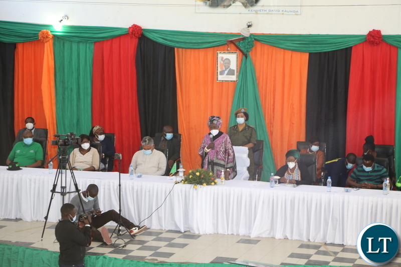 Vice President Inonge Wina addressing civil servants during the meeting at Kabwe trust School in Kabwe yesterday. Wednesday, June 16, 2021. Picture by ROYD SIBAJENE/ZANIS