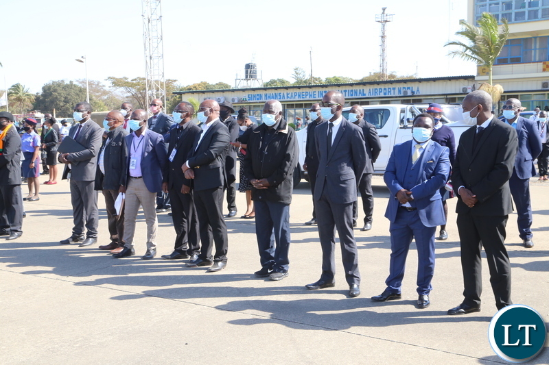 Senior Civil Servants in Ndola awaits to receive the remains of the late first Zambian President Dr Kenneth Kaunda at Ndola airport yesterday. Monday, June 28, 2021. Picture by ROYD SIBAJENE ZANIS