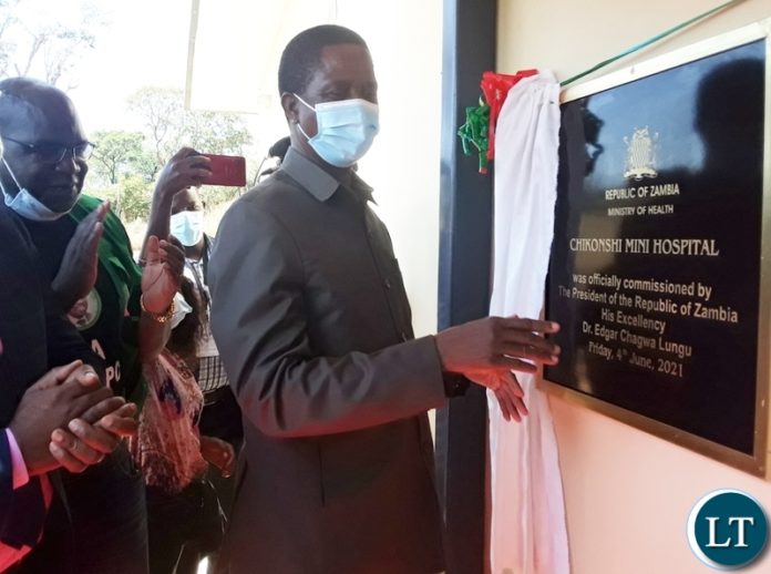 President Edgar Lungu unveils a plaque during the commissioning of Chikonshi Mini Hospital in Chief Matanda's Chiefdom in Mansa district .Picture by SUNDAY BWALYA/ ZANIS