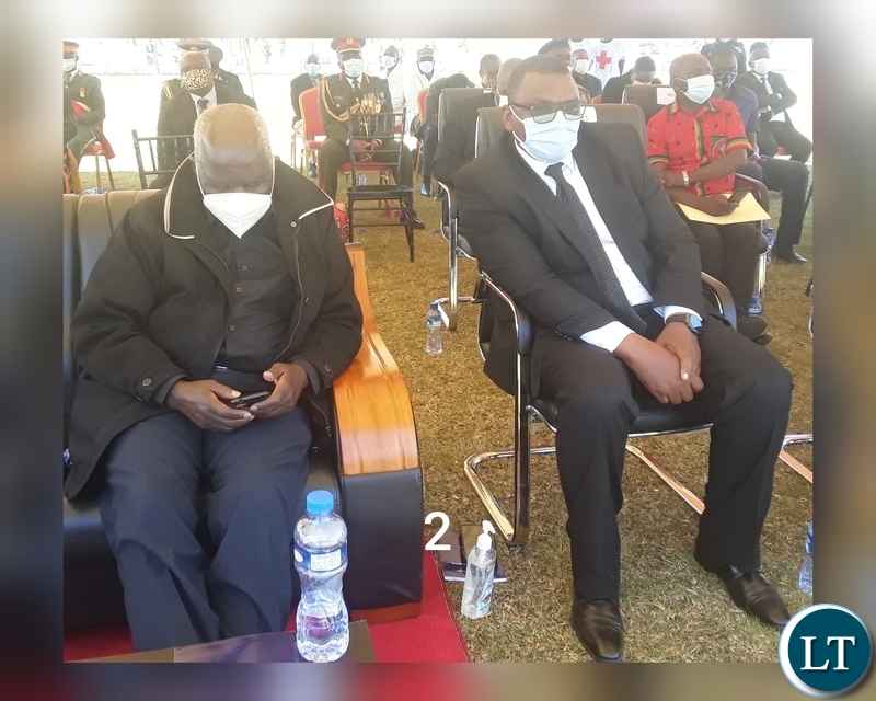 Central Province Permanent Secretary Benard Chomba with first President of Zambia Dr Kenneth Kaunda' s son Panji Kaunda during the funeral procession in Kabwe. Picture by SUNDAY BWALYA/ ZANIS