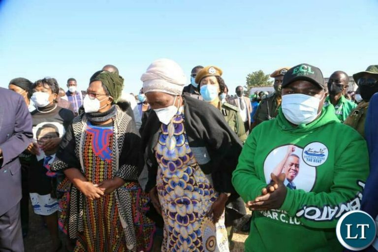 Vice president Inonge Wina and PF Presidential Running mate  arrive in  North-western province