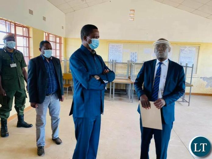 President Lungu inspecting Kafunkha Day Secondary school in Katete district, Eastern Province