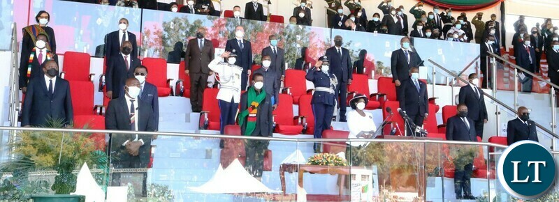 SADC leaders, and other African leaders following the proceeding during the state funeral for late President Kaunda at the show grounds yesterday. Friday, July 02, 2021. Picture by ROYD SIBAJENE/ZANIS