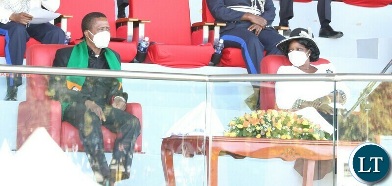 President Edgar Lungu and Wife Esther Lungu following the proceeding during the state funeral for late President Kaunda at the show grounds yesterday. Friday, July 02, 2021. Picture by ROYD SIBAJENE/ZANIS