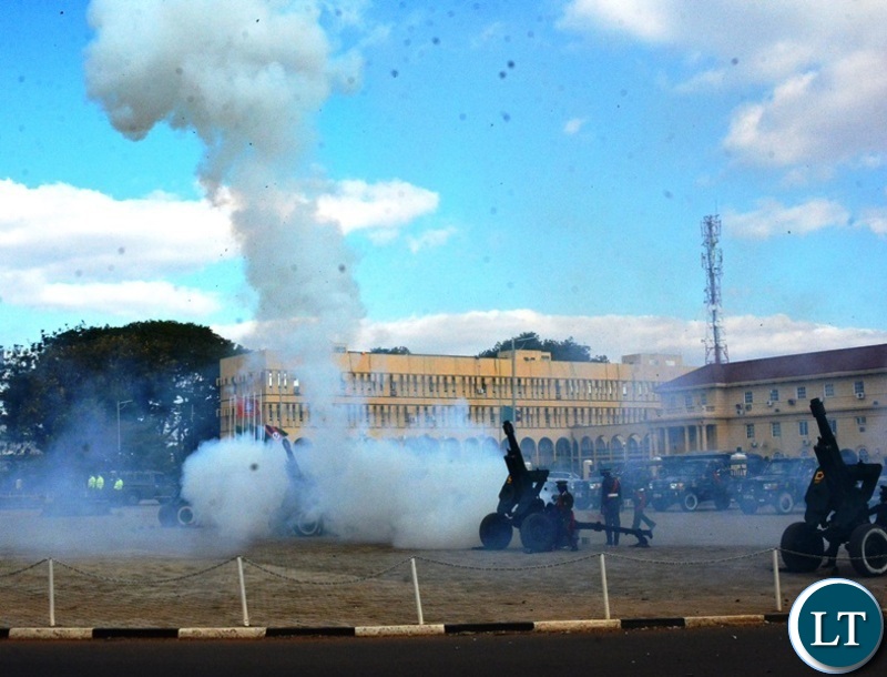 The Firing of the 21 gun salute accorded to President Kaunda 