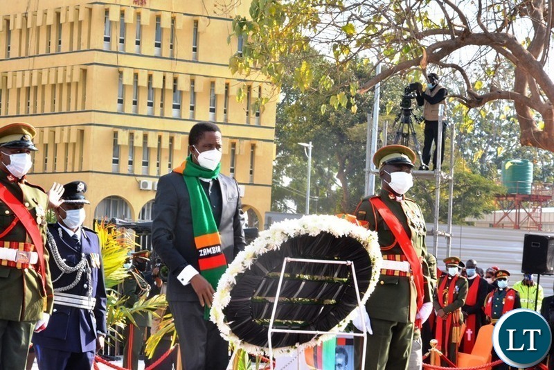 President Lungu laying a wreath