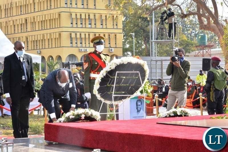 Former Mozambican President, His Excellency Joaquim Alberto Chissano  at the  to laying  wreaths at Dr Kenneth Kaunda's resting place
