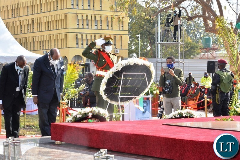 Former Mozambican President, His Excellency Joaquim Alberto Chissano  at the  to laying  wreaths at Dr Kenneth Kaunda's resting place