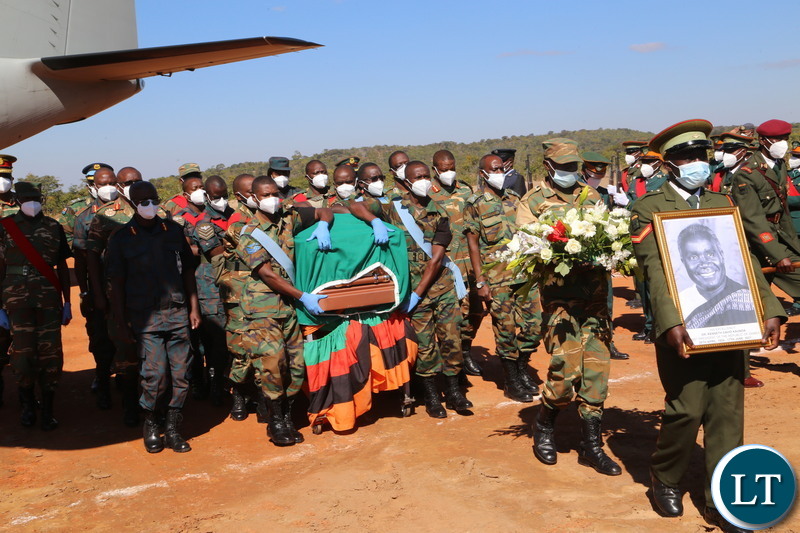 Funeral cortage of the late first Zambian President Kenneth Kaunda at Muchinga Airtrip during the arrival of the remains of the late first Zambian President Kenneth Kaunda