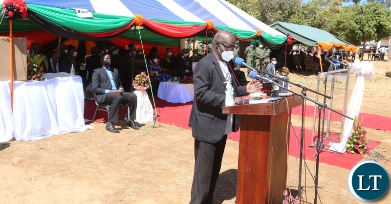 Waza Kaunda son the late President Kaunda delivers the speech during the late first Zambian President Kenneth Kaunda funeral Service at Lubwa School mission grounds in Muchinga 