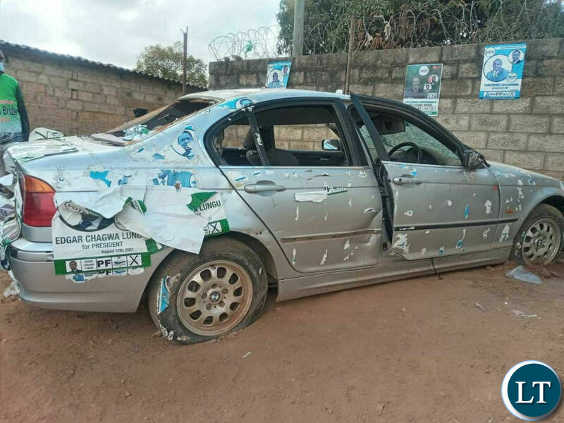 The BMW vehicle which was damaged by UPND cadres last month 