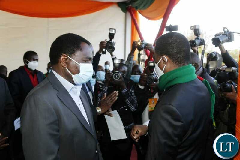 President Lungu meeting UPND leader Hakainde Hichilema at the Funeral of the late President Kenneth Kaunda