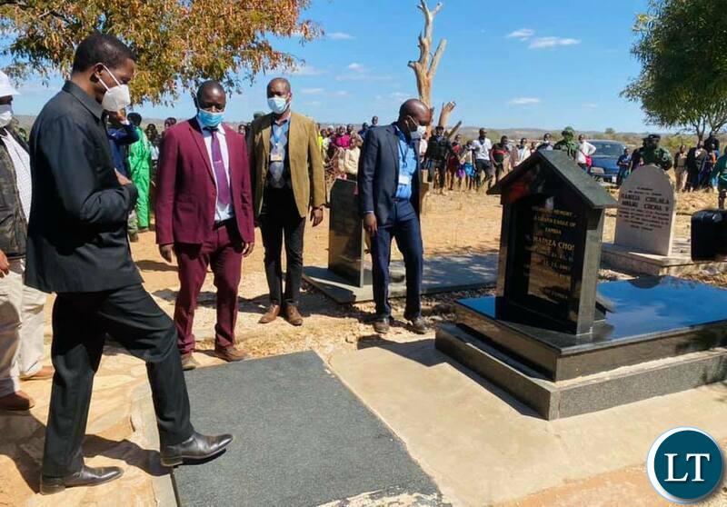 President Lungu at  late politician Mainza Chona's gravesite in Southern Province