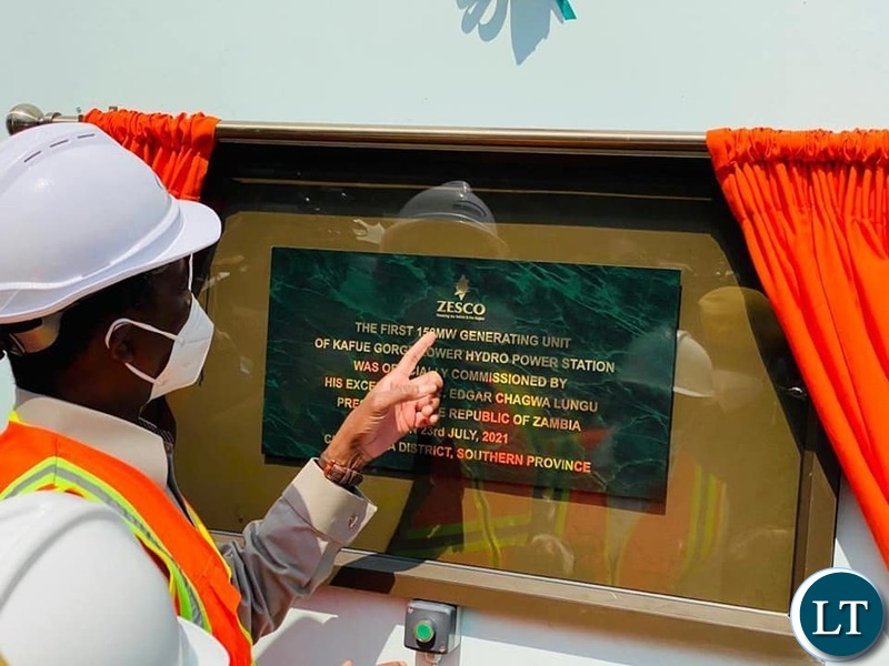 President Edgar Lungu commissioning the first 150 megawatts turbine at Kafue Gorge Lower