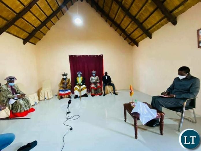 President Lungu meeting Zambezi chiefs namely; Senior Chief Ishindi, Chief Ishima, Chief Mpidi, Chief Chinyama, President Lungu meeting Zambezi chiefs namely; Senior Chief Ishindi, Chief Ishima, Chief Mpidi, Chief Chinyama,