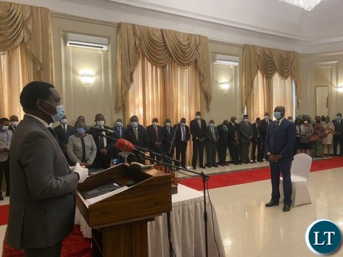 President Hakainde Hichilema swearing in new Finance Minister