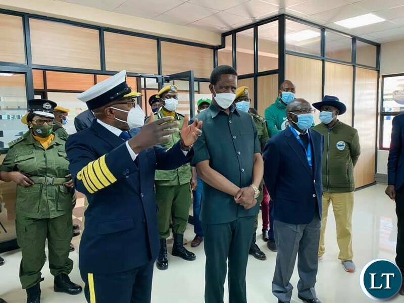 President Lungu at the newly constructed Zambia Revenue Authority office complex in Chinsali.