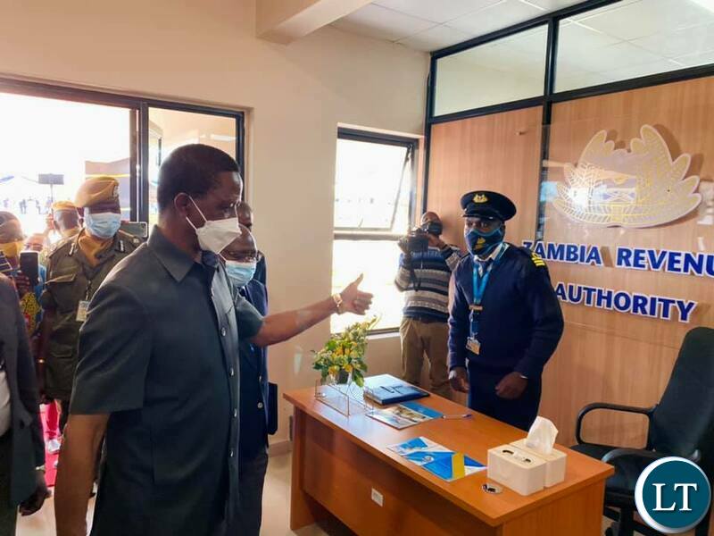 President Lungu at the newly constructed Zambia Revenue Authority office complex in Chinsali.