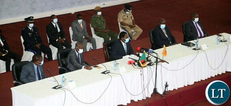 President Hakainde Hichilema (c) with senior government officials during the induction of Cabinet Ministers and Provincial Ministers at Mulungushi Conference Centre. Monday, September 13, 2021.  Picture by ROYD SIBAJENE/ZANIS 