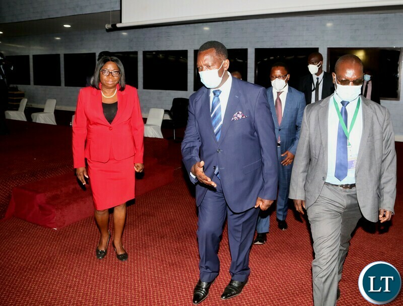 Vice President Mutale Nalumango being ushered the way by Chief of Protocol General (rtd) Bulawayo during the closing of the induction of Cabinet Ministers and Provincial Ministers. Monday, September 13, 2021.  Picture by ROYD SIBAJENE/ZANIS