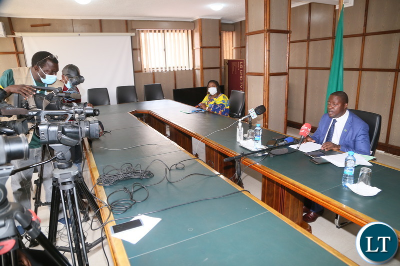 Minister of foreign Affairs Stanley Kakubo speaking during press briefing at his office.