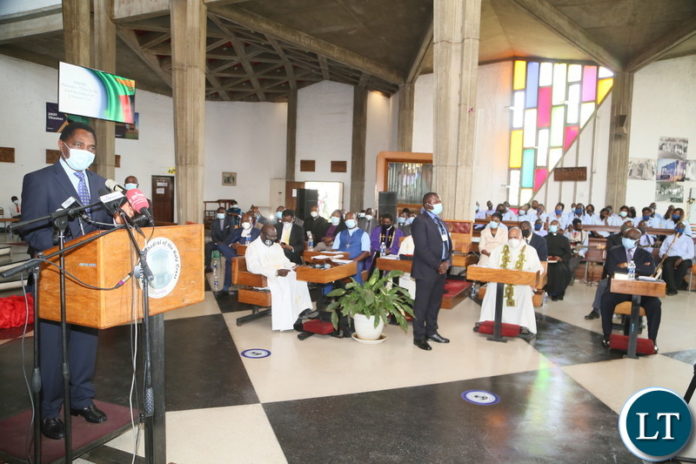 President Hakainde Hichilema delivering his speech during the National Ecumenical thanksgiving prayer peaceful elections that were recently held in Zambia at the Anglican Cathedral of the Holy Cross. Sunday, September 19, 2021. Picture by ROYD SIBAJENE ZANIS