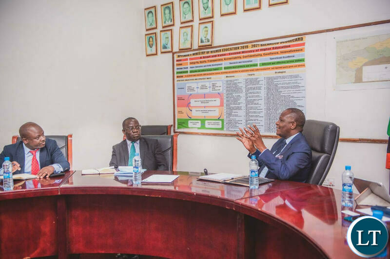 Technology and Science Minister Felix Mutati with a team from Zamtel after they paid a courtesy call on him