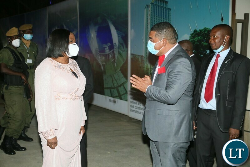  UPND Lusaka Province Chairperson Obvious Mwaliteta welcomes the Vice President Mutale Nalumango during the Vice President fundraising Gala Dinner at Golden Peacock hotel