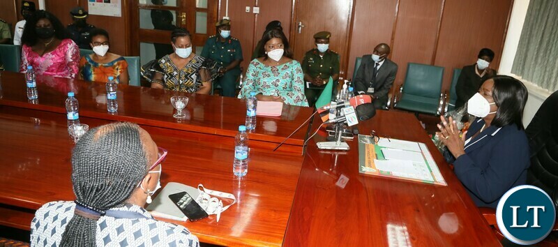 Vice President Mutale Nalumango speaking to Service Chiefs spouses during the courtesy call of the Service Chiefs spouses at her offic