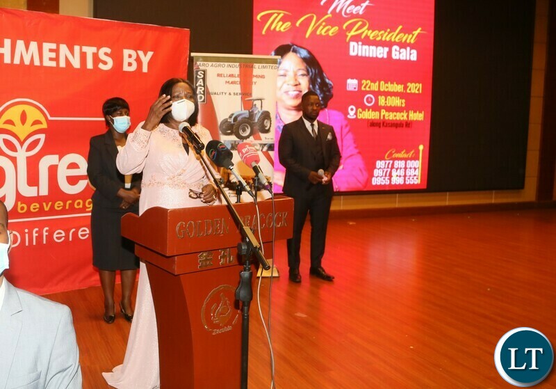 Vice President Mutale Nalumango delivering her speech during the Vice President fundraising Gala Dinner at Golden Peacock hotel