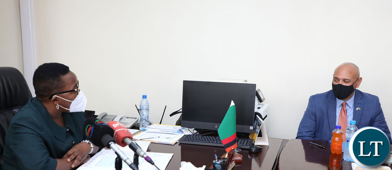 United State Embassy Deputy Chief of Mission Martin Dale when he paid a Courtesy call on Labour Minister at Ministry of Labour in Lusaka