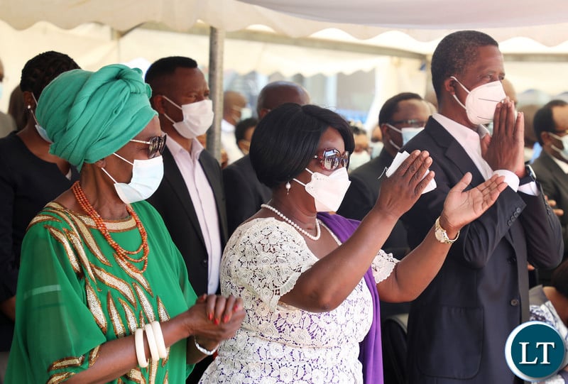 Former first Lady Esther Lungu, former President Edgar Lungu and  Former first Lady Dr Christine Kaseba-Sata pray during Late President Michael Sata's memorial Mass at Embassy Park in Lusaka on Thursday, October 28,2021-Picture by THOMAS NSAMA/ZANIS  