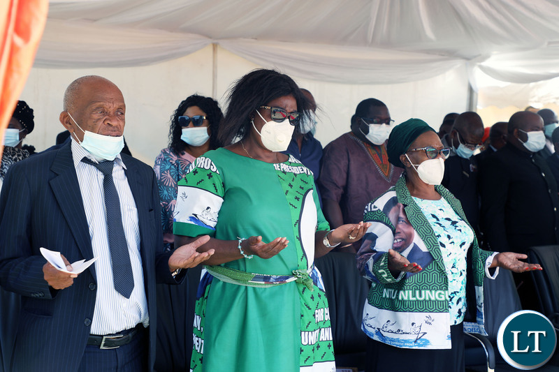 From( l-r) Professor Patrick Mvunga, Former Lands Minister Jean Kapata and Professor Nkandu Luo during Late President Michael Sata's memorial Mass at Embassy Park in Lusaka on Thursday, October 28,2021-Picture by THOMAS NSAMA/ZANIS    