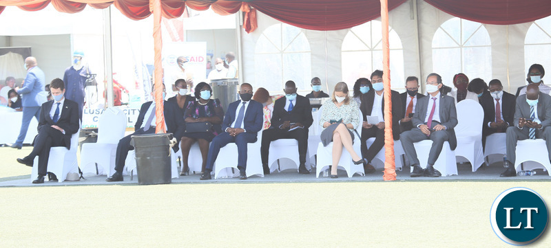 Diplomts accredited to Zambia following the proceeding during the relaunch of COVID-19 vaccine at OYDC