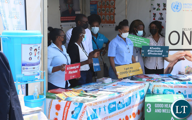 Exhibiters in there stands during the relaunch of COVID-19 vaccine at OYDC