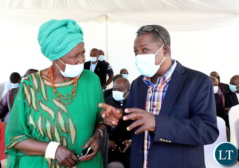 Former Vice-President Inonge Wina speaks with Former PF secretary General Wynter Kabimba during Late President Michael Sata's memorial Mass at Embassy Park in Lusaka on Thursday, October 28,2021-Picture by THOMAS NSAMA/ZANIS  