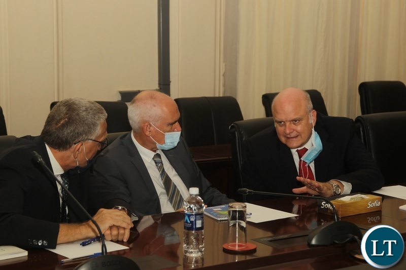 European Union Head of Unit for Southern Africa, Alessandro Mariani confers with Other European Officials when they paid a courtesy call on President Hakainde Hichilema at State House.