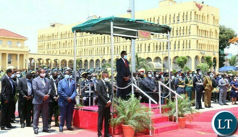 President Hakainde Hichilema on a solution dais during the remembrance day at the Cenotaph in Lusaka yesterday. Sunday, November 14, 2021. Picture by ROYD SIBAJENE/ZANIS