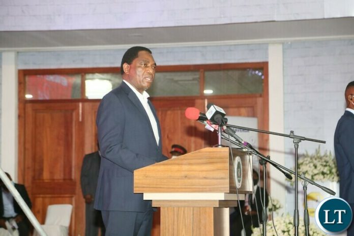 President Hakainde Hichilema delivering his speech during the Gala Dinner and meet the President at Mulungushi Conferance Center
