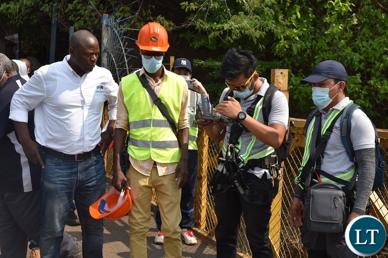 SRDP Consultancy Drone expert Xervy Veloso( right in special glasses) demonstrating to engineers from Zambia and Zimbabwe on how to conduct special bridge inspections using drone technology on the Victoria Falls Bridge in Livingstone. Picture by KELVIN MUDENDA