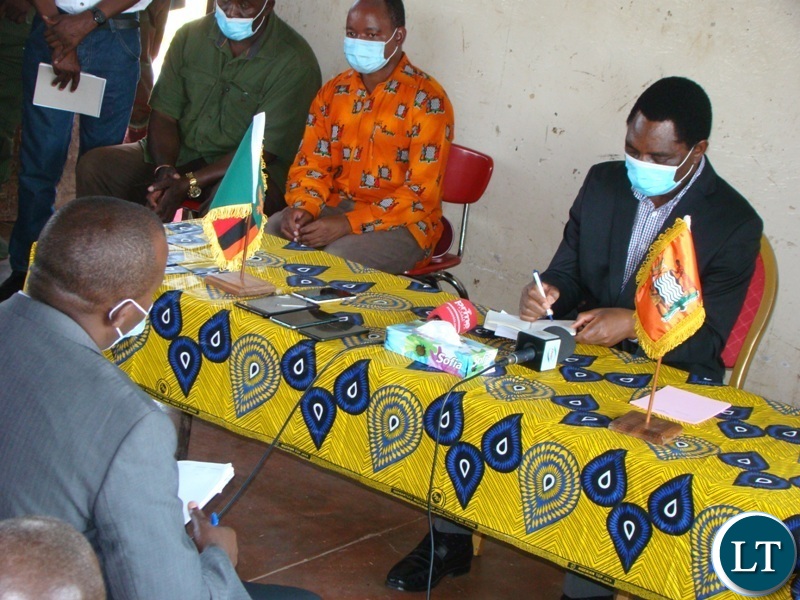 PRESIDENT Hakainde Hichilema writes down notes as Chief Nalubamba presents his concerns. This was when the President met chiefs of Southern Province at Choongo Inclusive Secondary School in Monze yesterday.