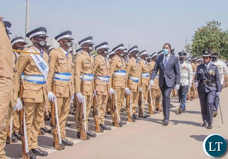 President Hakainde Hichilema officiating at at the graduation ceremony of 1, 341 officer-recruits at the Zambia Police, Lilayi Training College in Lusaka. 