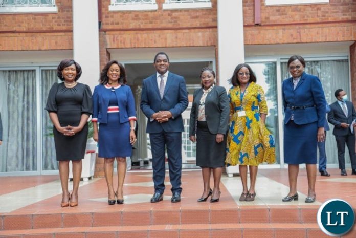 A Female team from the Bankers Association of Zambia (BAZ) at State House Meeting President Hakainde Hichilema A Female team from the Bankers Association of Zambia (BAZ) at State House Meeting President Hakainde Hichilema