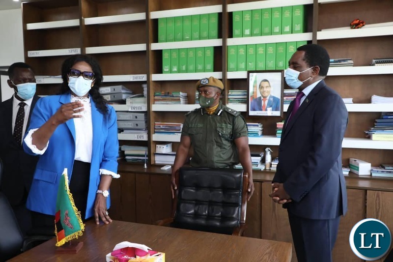 President Hichilema  holding a closed door meeting with the Ministry of Health officials led by Minister of Health, Sylvia Masebo at the Ministry of Health headquarters in Lusaka