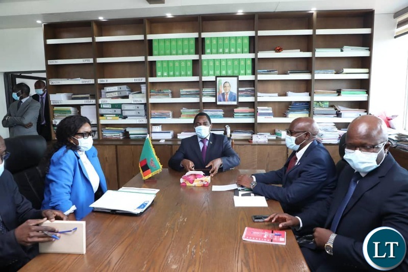 President Hichilema  holding a closed door meeting with the Ministry of Health officials led by Minister of Health, Sylvia Masebo at the Ministry of Health headquarters in Lusaka