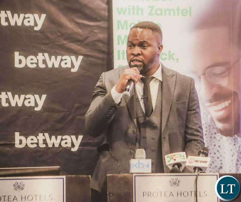 Zamtel Acting Chief Commercial Officer Keith Banda speaking during the launch of a partnership with Betway.