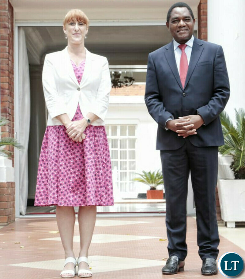 Canadian High Commissioner to Zambia Pamela O’Donnell with President Hakainde Hichilema at State House