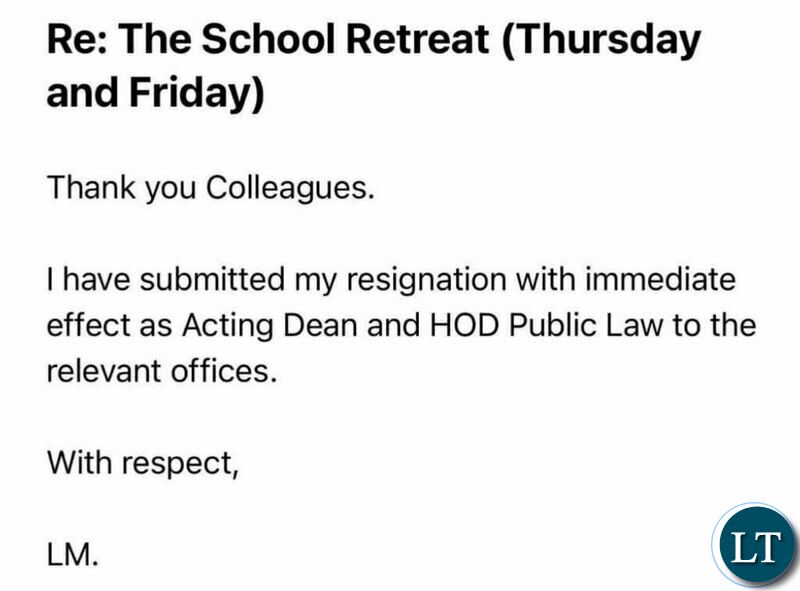 Dr. Lungowe Matakala’s resignation email